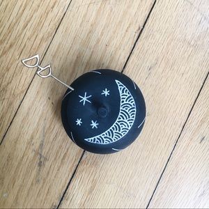 Hand painted wooden moon salt cellar + brass spoon